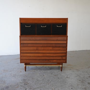 Merton Gershun Mid Century American of Martinsville Dainia Walnut Tall dresser 