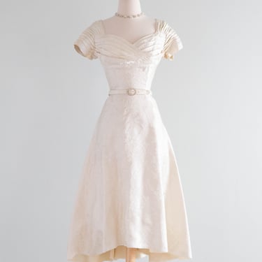 Stunning 1950's Demi-Couture Ivory Brocade Cocktail Dress By Gothe' / SM