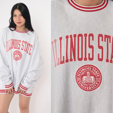 90s Illinois Sweatshirt Champion University Crewneck ISU Heather Grey Ringer Pullover College Graphic Vintage 1990s Extra Large xl 