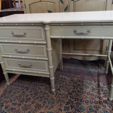 Vintage Light Green Faux Bamboo Desk, 46.75 x 19.5 x 30