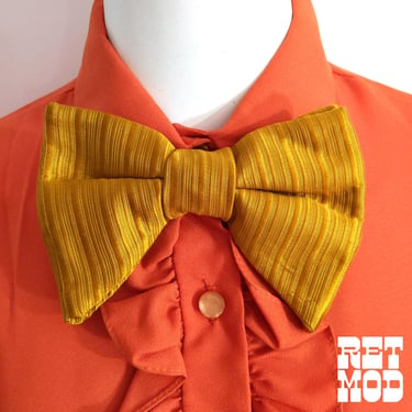 Retro Vintage 70s Gold Yellow Clip-On Bow Tie 