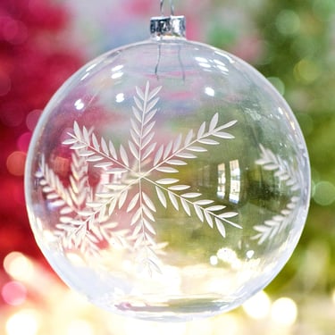 VINTAGE: 4" Large Hand Etched Glass Ornament - Christmas Ornament - Handmade Ornament - SKU 26-B-00034923 