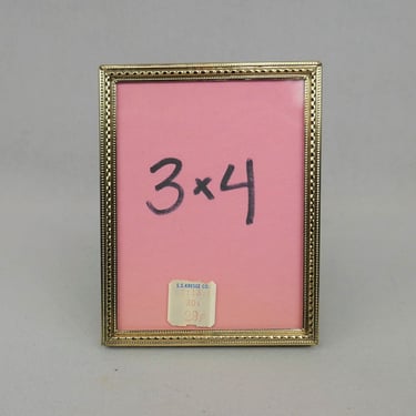 Vintage Picture Frame - Gold Tone Metal w/ Glass - Holds 3" x 4" Photo - Tabletop - 3x4 Frame - S.S. Kresge Sticker 