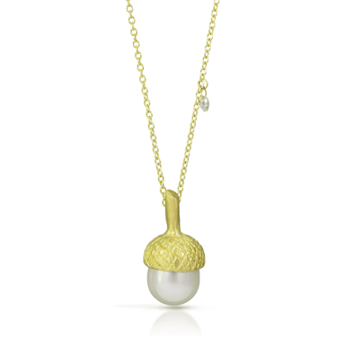 Judi Powers | Acorn Pearl Drop Necklace with Diamond Briolette