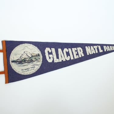 Vintage 40's Glacier National Park Souvenir Pennant - Nature Scene - Mountains - Montana 