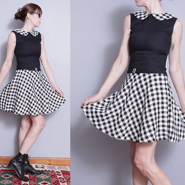 Vintage 1960's | Black and White | Check | Mod | Mid Century | MCM | Mini | Dress | S 