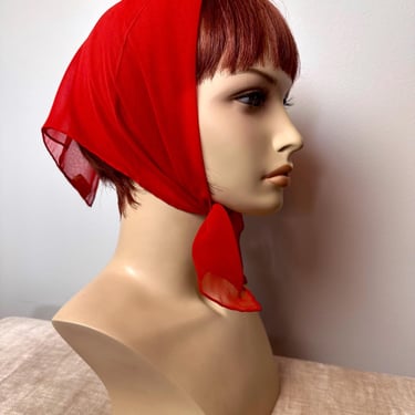 Vintage scarf~ head hair scarves~ neckerchief style 1960’s Sheer crepe nylon~ versatile multipurpose dark red color 60’s Mod 