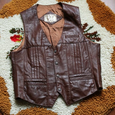 Vintage 80's Button Front Genuine Leather Vest Made in Mexico by El Venado 