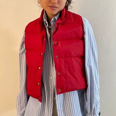 80s LL Bean down vest / vintage red goose down cropped puffy puffer LL Bean boyfriend vest made in USA | Small 