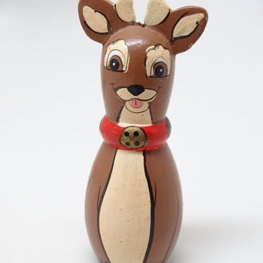 Vintage Wooden Rudolph the Red Nosed Reindeer, Hand Painted Wood for Christmas Holiday Decor 