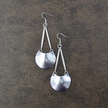 Hammered silver, long geometric earrings 