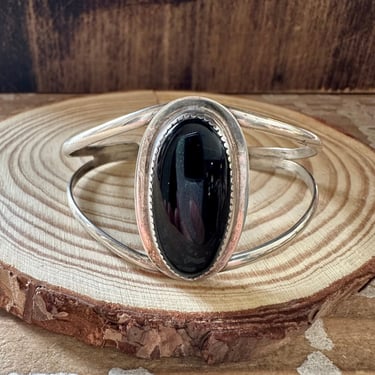 SINGLE STONE ONYX Cuff 18g | Onyx Silver Bracelet | Sterling Silver Jewelry | Onyx gemstone 