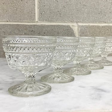 Vintage Wexford Glasses Retro 1960s Mid Century Modern + Anchor Hocking + Clear Cut Glass + Set of 5 + Dessert + Sorbet + Champagne + MCM 