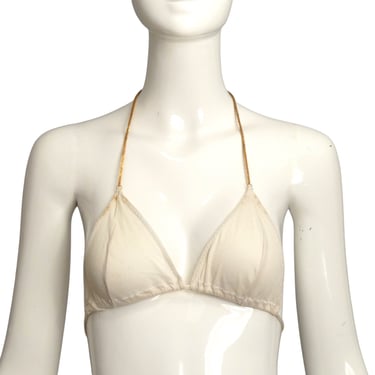 1970s White Knit &amp; Gold Chain Bikini Top, Size 4