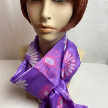 60’s Mod flower- power purple & pink daisy print extra long rectangular scarf Nordstrom’s Best true vintage Groovy colorful 