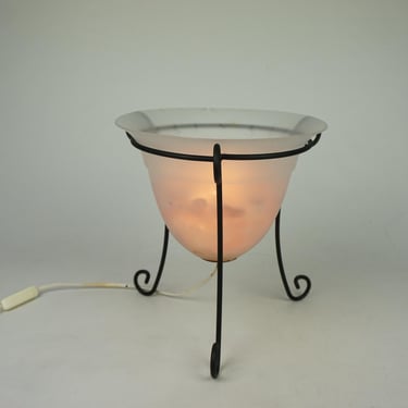 Vintage Table lamp, Big Salt lamp, Mid century bedside table lamp, Old table lamp with glass shade, Himalayan Pink Salt Bedside Table Lamp, 