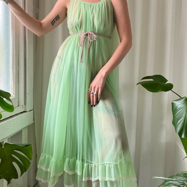 60s Key Lime Chiffon Nightgown