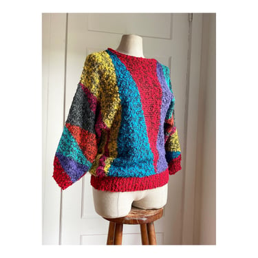 1980s Cozy Rainbow Sweater with Statement Sleeves by Gitano- size medium 