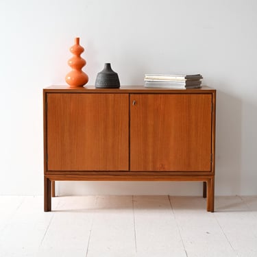 Vintage Scandinavian Teak Sideboard Cabinet, 1960s Mid-Century Modern Storage Unit with Shelves and Drawers 