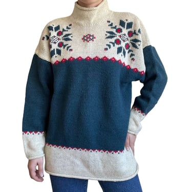 Vintage Womens 90s Eddie Bauer Christmas Snowflake Wool Oversized Sweater Sz XL 