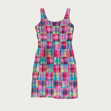 (S/M) Rainbow Plaid Knee Length Dress