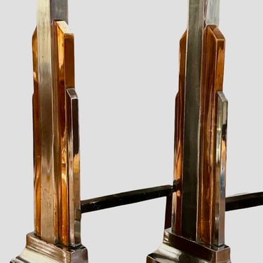 Copper and Chrome  "Skyscraper" Andirons by Donald Deskey