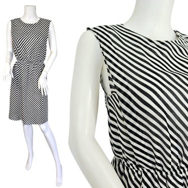 Avenir 1980s Black White Stripe Poly Dress I Sz Sm I New Wave 