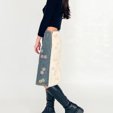 Moschino Flower Denim Paneled Skirt (M)