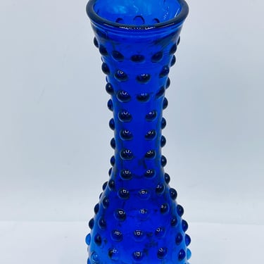 Vintage Hobnail Blue Vase 9" Single Bud Flower Glass Vase- Taiwan- Chip Free 