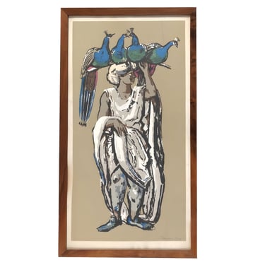 Framed "Peacock Vendor" Serigraph by Millard Owen Sheets (1907- 1989) 