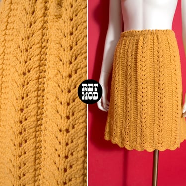 Unique Vintage 60s Light Mustard Yellow Crochet Skirt 