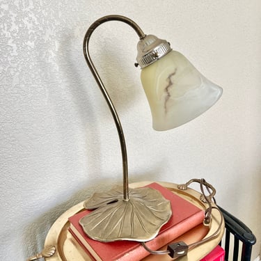 Vintage Table Lamp, Tulip, Lily Glass Shade, Brass Finish, Mid Century, Works, 70s 80s 