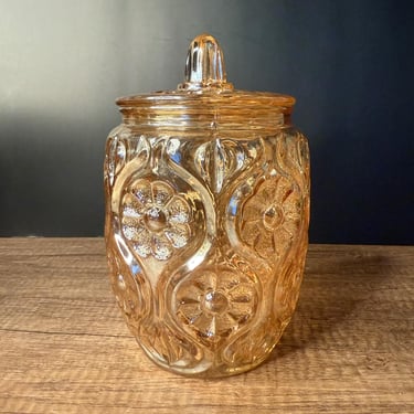 Rindskopf Illinois Daisy Carnival Glass Biscuit Jar with Lid for Cookies or Candies 