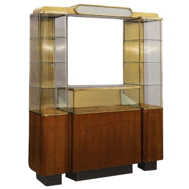Rare Streamline Art Deco Brass & Oak Double Tower Display Case by Parker Pens 
