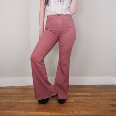 High Rise Flare Trousers / Pink Groupie Flares/ 2000's Fitted Bell Bottom Pants/ 29