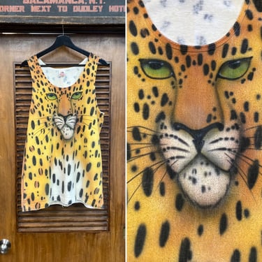 Vintage 1980’s Custom Leopard Artwork Airbrush Cotton Two-Sided Tank Top T-Shirt, Amazing, 80’s Vintage Clothing 