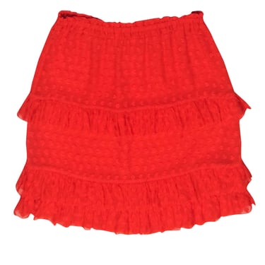 Tory Burch - Red Orange Floral Textured Ruffle Trim Skirt Sz S