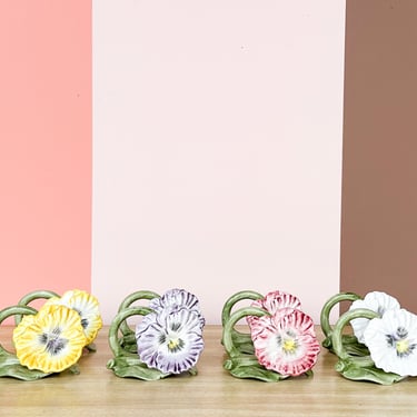 Set of Eight Fitz and Floyd Pansy Napkin Rings