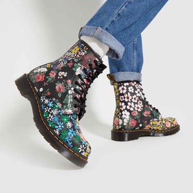 Dr. Martens 1460 PASCAL Black Floral Leather Lace Up Ankle Boots Women’s Size 9 