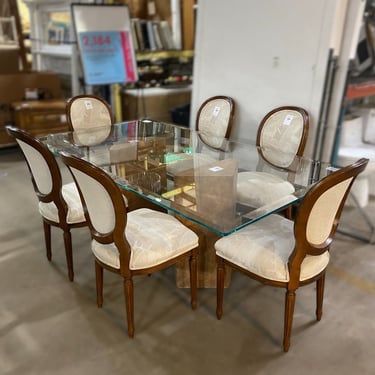 Rectangular Dining Table with Beveled Glass Top and 6 Chairs