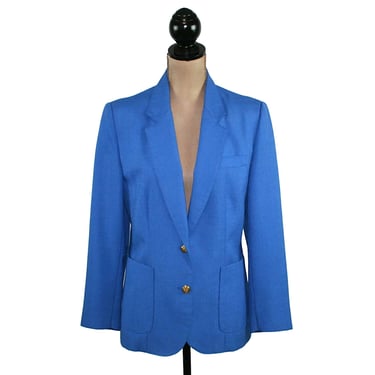 M - 80s Royal Blue Blazer with Gold Buttons | Tailored Suit Jacket | Retro Office Wear | 1980s Clothes Women Vintage WORTHINGTON Size Medium 