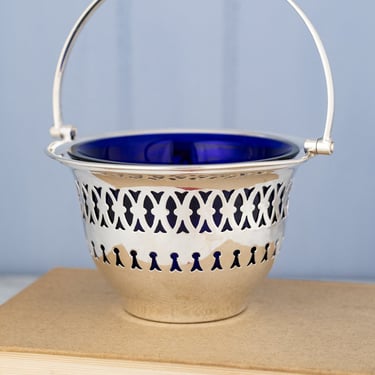 Vintage Cobalt &amp; Silverplate Basket