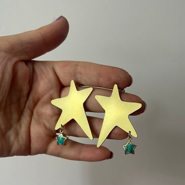 Dancing Star Stud with tiny turquoise star drop handmade 