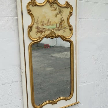 Early 1900s French Painted Trumeau Wall Fireplace Large Mirror 2887