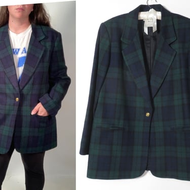 Vintage 90s Plus Size Tartan Plaid Wool Blend Fully Lined One Button Blazer Size XL 