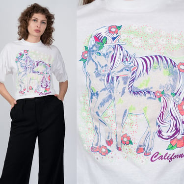 90s Unicorn Baby Sparkle T Shirt - Men's Large, Women's XL | Vintage Cute Animal California Puffy Graphic Pullover 