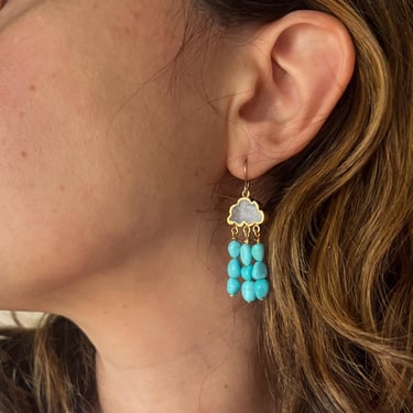 Turquoise and Moonstone Cloud Fringe Dangle Earrings 