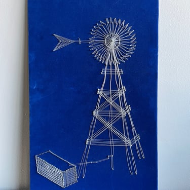 Vintage Windmill String Art on Velvet