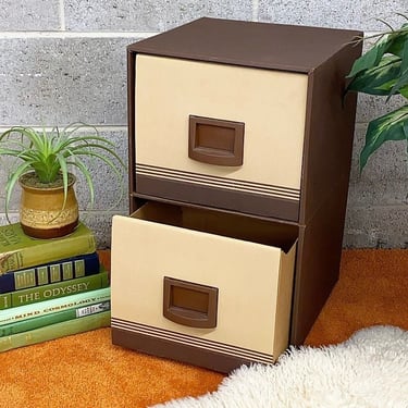 Vintage Filing Cabinet Retro 1980s Contemporary + Neat Ideas + Cardboard + Brown and Beige + 2 Drawer + Office Paper Storage + Organization 