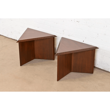 Frank Lloyd Wright Taliesin Mahogany Triangular Side Tables, Newly Refinished